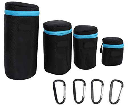 Vikye 4 Stück DSLR-Kameraobjektivtasche, Kameraobjektivtasche, wasserdichte Neopren-Objektivtasche mit Reißverschluss, Metallschnalle