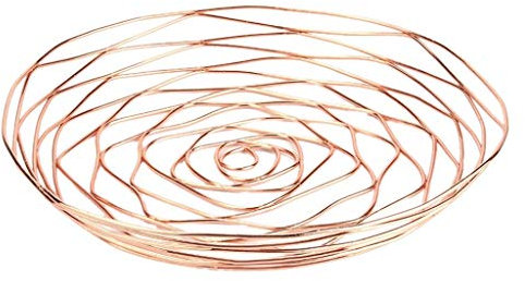 CAZARU Nordic Wrought Iron Fruit Basket Luxury Rose Gold Fruit Plate Metal Hollow Storage Basket Bread Basket for Home