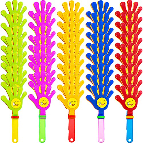 Sratte 80 Pcs Hand Clappers Plastic Noise Makers Party Favors Game Accessories Clapping Hands Noisemakers for Sporting Events Company Fiesta Party Birthday Gift Supplies (7.5 Inch, Sticker Style)