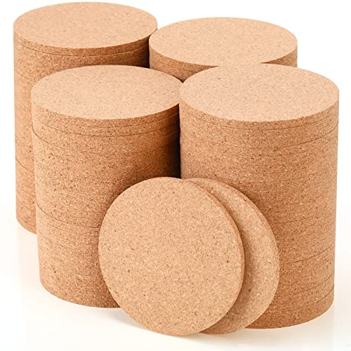Pinkunn 100 st korkunderlägg för drycker kork 9,5 cm (3,5 tum) runda absorberande och värmebeständiga tomma korkunderlägg för hantverksgåvor återanvändbara underlägg för vinglas, mugg, kaffekopp