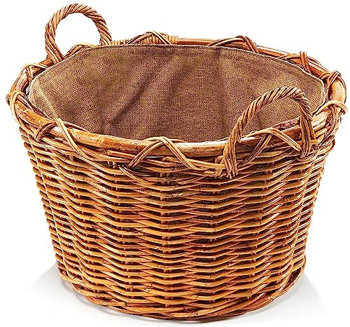 Kobolo Holztrage Holzkorb für Kaminholz - Rattan Lacak mit abnehmbarem Leinenstoff