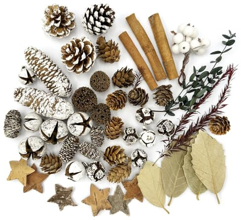 Adventskranz Deko, Weihnachtsdekoration mit Zapfen, Zweigen, Birke Stern, Zimt, Weihnachtlich Bastel Set, Tisch deko Adventskranz, Weihnachtsschmuck, Weiß