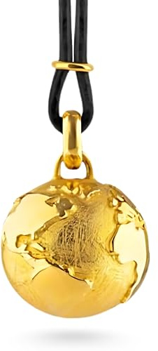 Heartbreaker Weltenbummler Anhänger mit Lederband I Edler Weltkugel-Anhänger aus goldplattiertem 925 Sterling Silber I Nickelfreier Globus-Charm in Goldschmiedequalität I LD WB 31-G