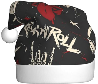 ZORIN Weihnachtsmütze Rock and Roll Skull Unisex Komfort Plüsch Für Weihnachten Neujahr Urlaub Party Supplies, Einheitsgröße, Schwarz