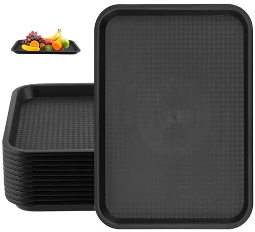 JAPCHET 12 PCS 41.5 x 30.5cm Plastic Fast Food Tray, Rectangular Restaurant Serving Tray, Plastic Cafeteria Service Trays for Drinks, Food