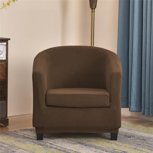 Highdi Sesselschoner Einfarbig Sesselüberwurf Jacquard Kariert 2-Teilig Sesselbezug Universal Elastisch Sesselhusse, Bezug für Cocktailsessel Clubsessel Loungesessel (Braun)