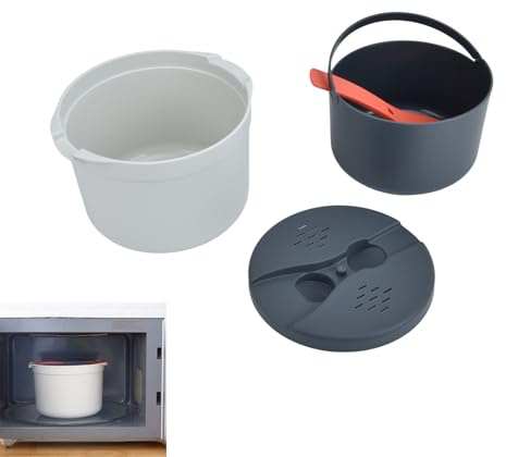 2L Mikrowellen-Reiskocher-Set, Lebensmittelechtes PP-Material, Reislöffel-Deckelsieb, Dampftopf für Mikrowellen Aller Größen (ORANGE)