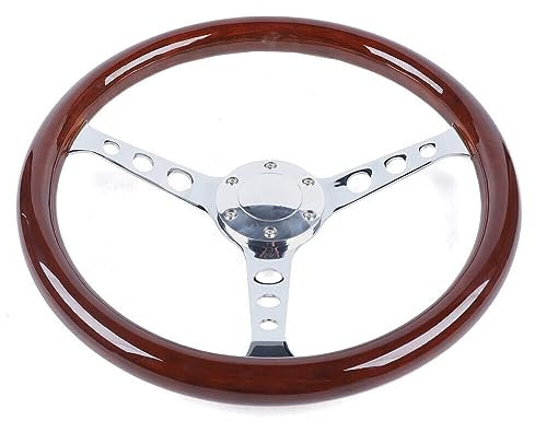 15 Zoll Lenkrad Abnehmbar Universal Holzlenkrad Oldtimer Lenkrad Auto Modifiziertes Lenkrad Autolenkrad mit Hupenknopf und Eisenring-Lenkrad 38cm
