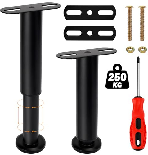 Dadabig 2 Stück Bettbeine, Verstellbar Bettfüße 18-30cm(Max Belastung 250kg), Metall Möbelfüße, Tischbeine, Bettstützbeine, verstellbaren Sofabeine, Schrankfüße, Universal Möbelfuß, Ersatz Stützfüße