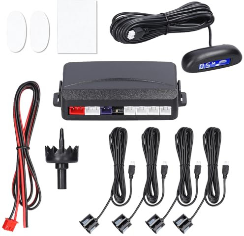 Shkalacar Auto Parksensor Rückfahrradarsystem, Auto Einparkhilfe mit 4 Parksensoren, Abstandserkennung, LCD-Display, Warnsummer, Rückwärtsparkhilfe für Sicheres Parken(Silber)