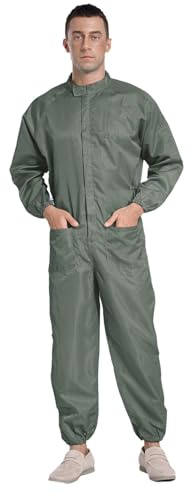 Sywiyi Herren Arbeitsoverall Werkstatt Einteiler Arbeitsanzug Schutzoverall Langarm Overall mit Bündchen Unisex Arbeiten Uniform Grau L