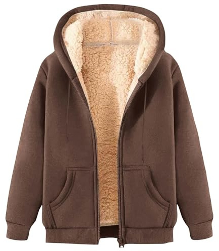 Yolimok Men's Hoodies Full Zip Fleece Jacket Coat Winter Warm Oversized Zip Up Hooded Top with Pockets, Essentials Men's Sherpa-Lined Full-Zip Fleece Hoodie Beige