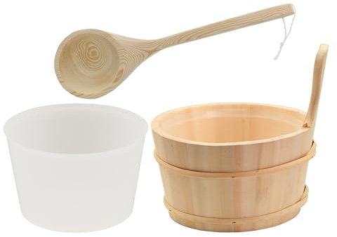 HAF® Set de cubo de sauna de álamo temblón de 4 litros con inserto y paleta de sauna de 40 cm de madera de pino, resistente a la humedad, accesorio para sauna de alta calidad, fabricado en Alemania
