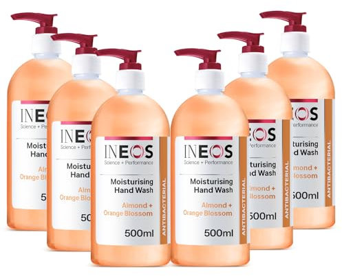 INEOS - Liquid Hand Soap - Moisturising - Handwash with Almond & Orange Blossom - 6 Bottles - 500ml, Packaging May Vary