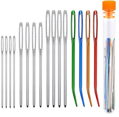 YEDJFFIYO 16 Pcs Large Eye Blunt Aluminium Needles, Darning Needles for Wool, Crochet, Tapestry, Sewing, Knitting, DIY Crafts
