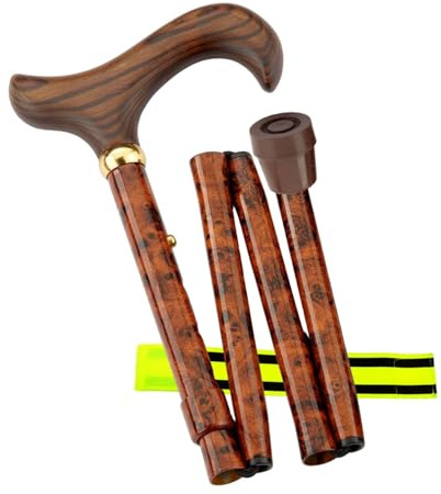 Gastrock Faltstock 4-teilig höhenverstellbar + Olanmarp Klettarmband | 4-teiliger Faltstock, nur 30 cm Packmaß, 85–95 cm höhenverstellbar, Hartholz-Derbygriff, bis 110 kg belastbar