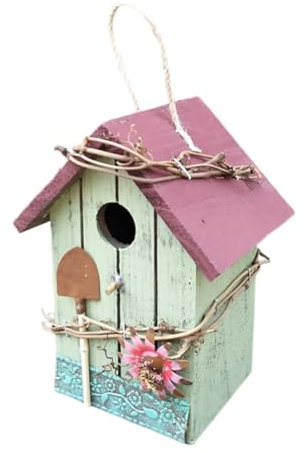 Aublinto Vogelhaus Rustikales Vogelhäuschen Deko Vogelhaus Strandhausstil Holz zum Aufhängen Vogelvilla für Garten bunt den Außenbereich Klassische Verzierung im Bauernhausstil