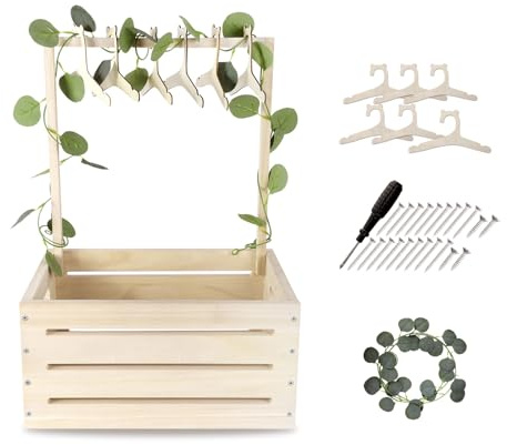 Aitakatta Kleiner Baby-Geschenkkorb aus Holz mit Aufhängern, Baby-Aufbewahrungskorb mit Griff und Girlande, Babyparty-Kistenkorb, Babykorb für frischgebackene Eltern (Geschenkkorb-Natrl-S)