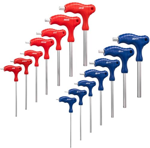 Toolwiz Set di 14 chiavi a brugola a t con impugnatura a T Set di chiavi esagonali portatili SAE e metriche CR-V Set di set brugole in acciaio per 4S Negozio di riparazione di moto Meccanici