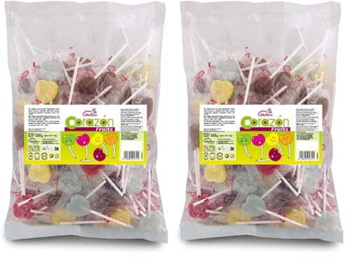 Caramelos Cerdán - Piruletas Mini Corazón | Bolsa de 100 Uds | Sabor Fresa, Cola, Manzana, Limón | Caramelo Duro con Palo sin Gluten ni Alérgenos | Ideal para Fiestas, San Valentín y Cumpleaños.