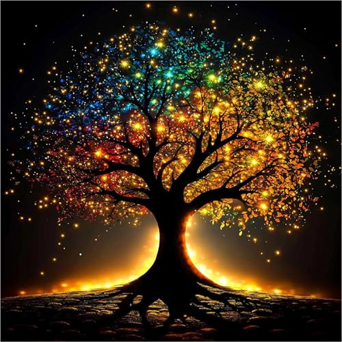 AIRDEA Lebensbaum Diamond Painting Erwachsene, Regenbogen Blätter Diamant Painting Bilder, DIY 5D Bastelset Erwachsene Frauen als Haus Wanddeko 30x30 cm