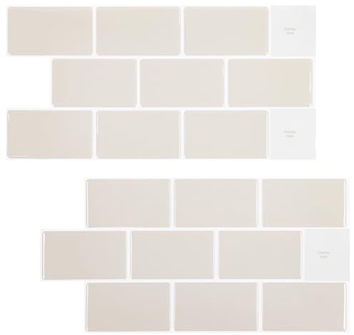 Klebefliesen, 10 Bögen Selbstklebende Fliesen, Fliesenaufkleber Wasserdicht für Küche, Bad, 3D-Vinyl-Wandfliesenaufkleber, 30,5 x 15,3 cm (Beige)