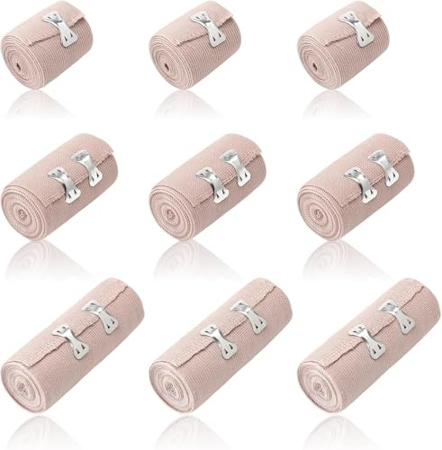 KQDRAVINE 9 fasce elastiche di alta qualità, elastiche, con 2 clip, allungate, permeabili all'aria, elastiche, di fissaggio, autoadesive, per polsi, caviglie, ginocchia