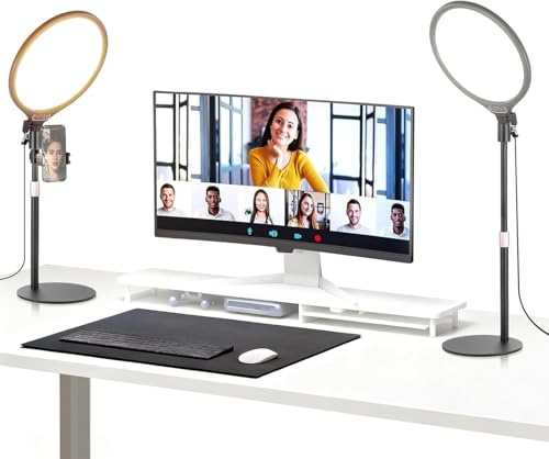 NEEWER Basics Pack de 2 Ring Light Anneaux Lumineux de Bureau 10,5 avec Support/Téléphone/Minuterie,3000-6500K,Panneau LED 15W Plein écran pour iPhone,SelfieOrdinateur Portable,Webcam,Vidéo,Zoom,R10