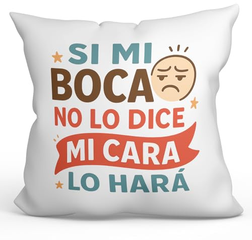 MUGFFINS Cojín con Relleno Cojines Originales para Regalar | Cojines Divertidos | Humor Borde | Si mi Boca no lo Dice mi Cara lo hará en Español | 40x40cm | poliéster | Graciosas v1