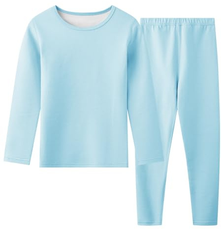 Hoseay Kids Thermal Underwear Sets Boys Warm Base Layer Long Sleeve Tops and Bottoms Two Piece Suits Soft Fleece Lined Outfit Autumn Winter Daily Wear Sport for Children 7-8 Years, Blue