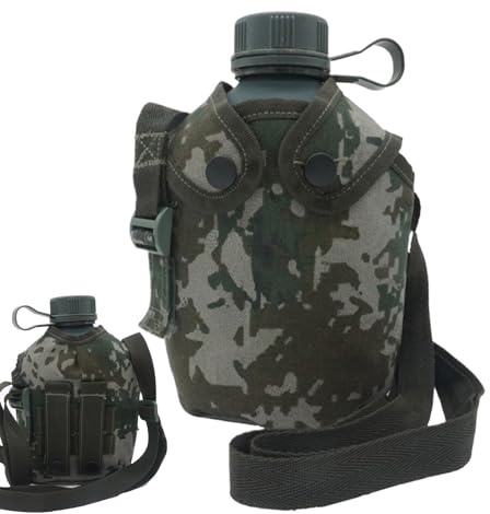 Borraccia da Sala Da Pranzo Militare - 1 Litro Army Water Boccetta Con Borsa Mimetica, Bottiglia di Idratazione Campeggio per Escursionismo All'aperto Con, Attrezzatura da Viaggio Sportiva