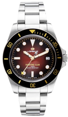 Lorenz Sporting Club 090019DD - Reloj deportivo para hombre - Reloj de cuarzo suizo de acero - Sumergible hasta 100 metros