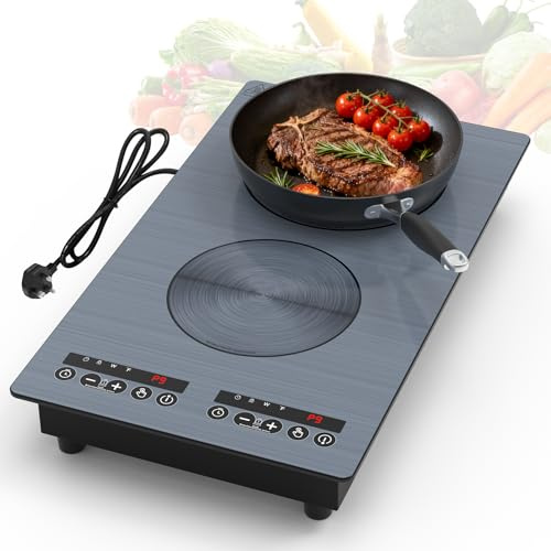 VBGK induction cooktop,110V 2300W double burner hot plate with LED touch control, 9 Power Levels, Kids Lock & Timer, Overheat Protection,2 burner induction cooktop