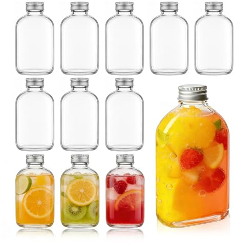 1ZIZIFA8 12 Pack 250ml Glass Flask Bottles with Screw Twist-Off Lids | Airtight Glass Bottle for Home | Great for Gin, Liqueur, Schnapps, Wine, Cider, Soda, Vodka