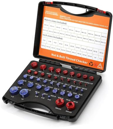 Hamwesh Misuratore di Filettatura per Dadi e Bulloni, Misuratore di Filettatura in Pollici e Metrico da 44 Dimensioni, Identificatore di Bulloni e Dadi con Manometri Rimovibili per Aree Strette e