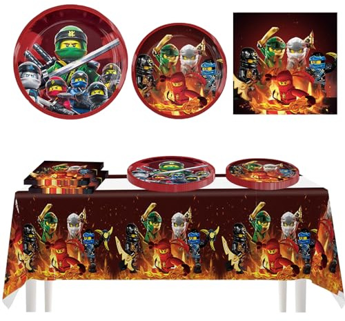 Feliciay Juego de 41 piezas de decoración de fiesta de cumpleaños de Ninj, juego de vajilla de fiesta de cumpleaños infantil, incluye mantel, tazas, platos, servilletas.