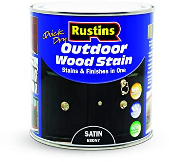 Rustins Quick Dry Outdoor Wood Stain Ebony 1ltr - Durable and Weather-Resistant Finish, Fast Drying, Vibrant Color for Decks, Fences, & Furniture, Available in Many Wood Shades