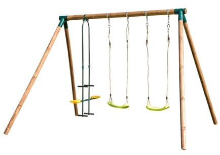 MASGAMES Balançoire Triple en Bois Rond ETNA XL + siège Face à Face