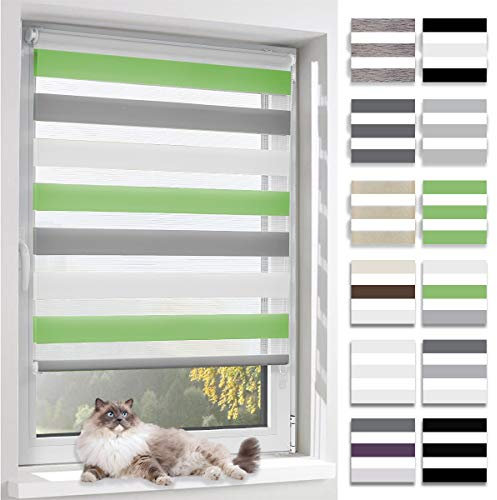 BelleMax Doppelrollo Klemmfix ohne Bohren & mit Bohren, Weiß Grau Grün 75x150cm(BxH), Duo Rollo, Sonnenschutz lichtdurchlässig Blickdicht, Klemmrollo Fensterrollo, Rollos für Fenster und Tür