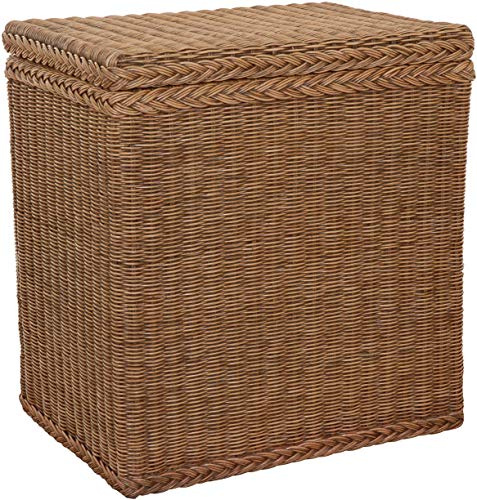 Korb-Outlet Wäschekorb/Wäschebox mit Deckel und Inlett aus echtem Rattan, Wäschetruhe (Vintage Braun)