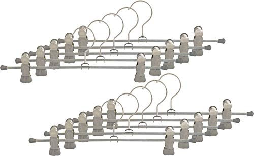 MAWA Hanger for Clothes with Clips, Clip K/D, Set of 10, Space-Saving Hanger for Trousers and Skirts, with Anti-Slip Coated Clips, 360° Rotatable, 30 cm, Silver