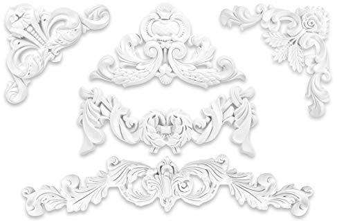 Ornament aus PU - große Auswahl, 590x150mm Stuck, stoßfeste Deko schnitzerei - Verzierung für Wand und Deck (W834)