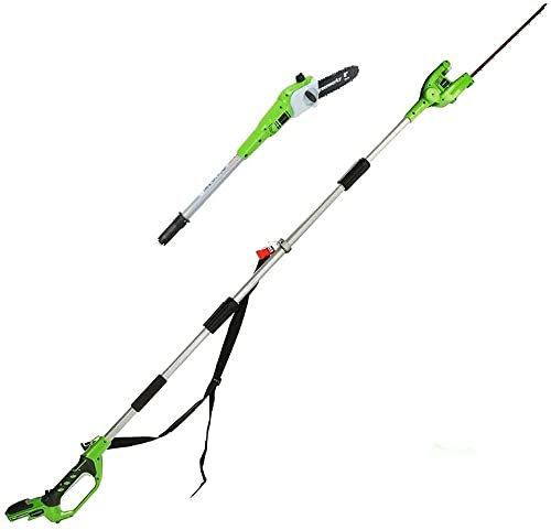 Greenworks G24PSH 2-in-1 Akku Stabheckenschere & Akku Hochentaster mit Schultergurt, Astsäge 20 cm Klinge, Heckenschere 51 cm Doppelklingen, OHNE 24 V Akku und Ladegerät, 3 Jahre Garantie