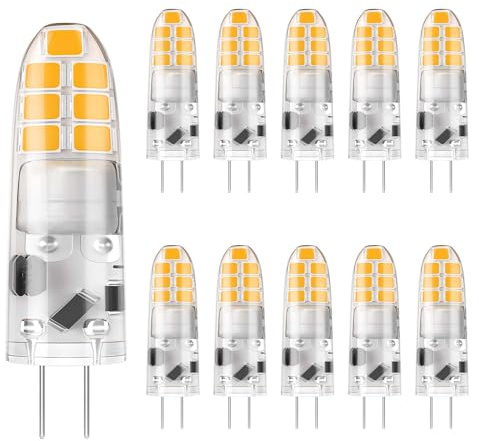 DiCUNO G4 LED Bulb 12V, JC Bi-Pin Base Light Bulbs 2W, Warm White 3000K, T3 Halogen Replacement 20W LED for Landscape Light, Under Cabinet, Chandelier, Non-dimmable, Pack of 10
