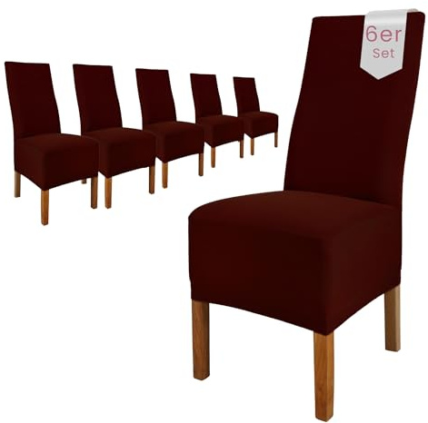 Scheffler Home Stuhlhussen 6er Set Braun Jersey Baumwolle Emma | Waschbare Stuhlbezüge, Stretch Chair Cover für Hochlehner, Polsterstühle und Esszimmerstühle, Öko-Tex zertifiziert