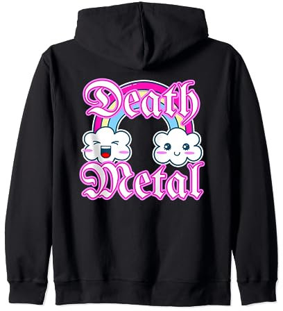 Death Metal Rock Music Fan, Cute Kawaii Rainbow Heavy Metal Zip Hoodie