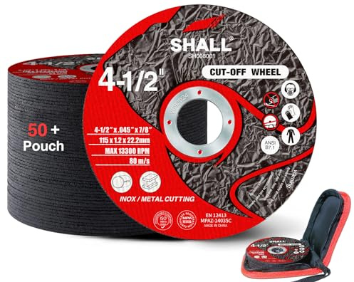 SHALL 50-Pack Cut Off Wheels 4 1/2 x 7/8 Inch, Cutting Wheel with Pouch for Angle Grinder, 4.5” Metal & Stainless Steel Fast Cutting Disc, Grinder Wheel for General Purpose Metal Cutting