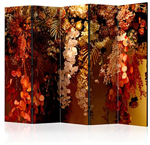 decomonkey Paravent Raumteiler Innen Pflanzen 225x172 cm 5 Teilig Beidseitig Room Divider Wall Raumteiler Stehend Trennwand Sichtschutz Spanische Wand Sichtschutzwand Wohnzimmer Holz Blumen Orchidee