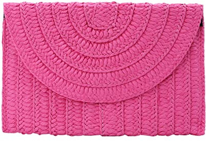 Syrads Bolso de mano de paja para mujer, verano, tipo sobre, rosa, roja