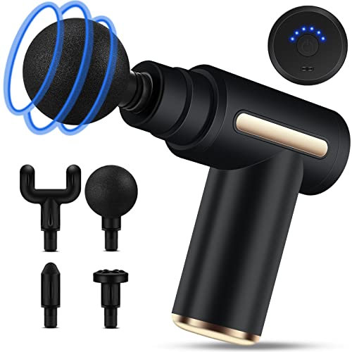 Uplayteck Mini Massage Gun Deep Tissue - Portable 6 Speeds Handheld Muscle Massager with 4 Heads, 1800mAh Battery & Type-C Charging, Super Quiet for Home Office Workout Travel, Black